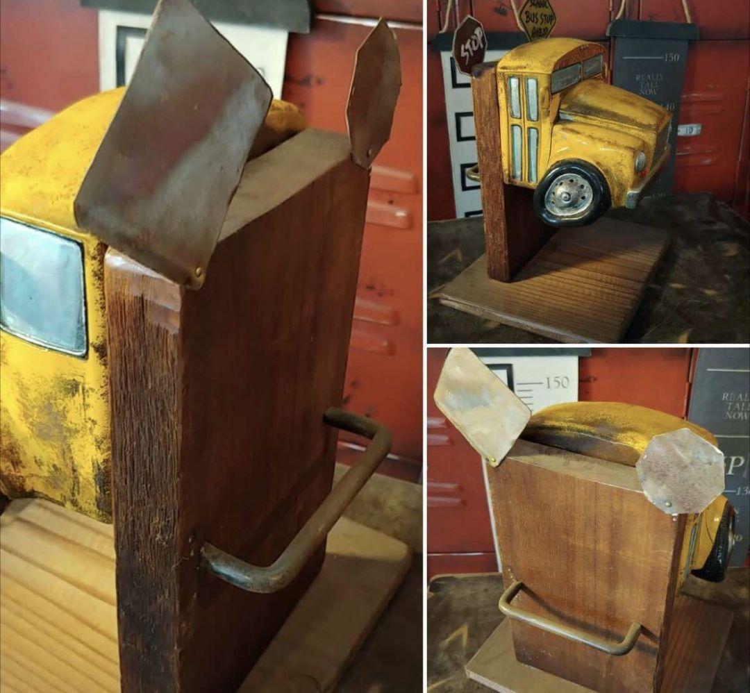 アメリカン雑貨 卓上型 ロールペーパーホルダー&リモコン立て スクールバス