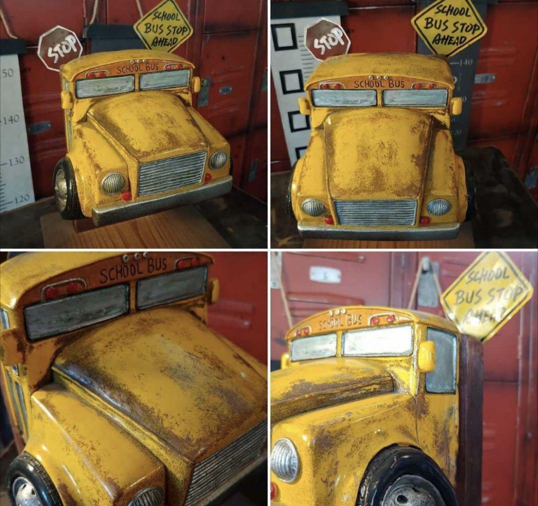 アメリカン雑貨 卓上型 ロールペーパーホルダー&リモコン立て スクールバス