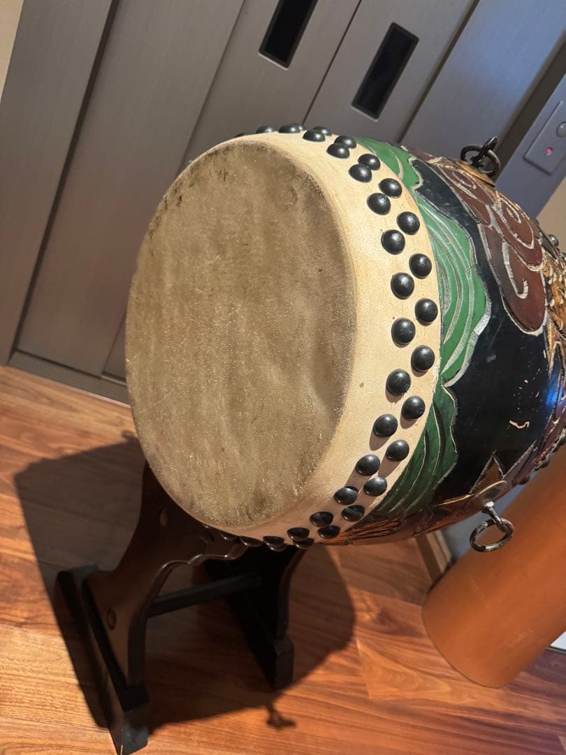 【良品】 和太鼓　龍彫り　尺3 台付