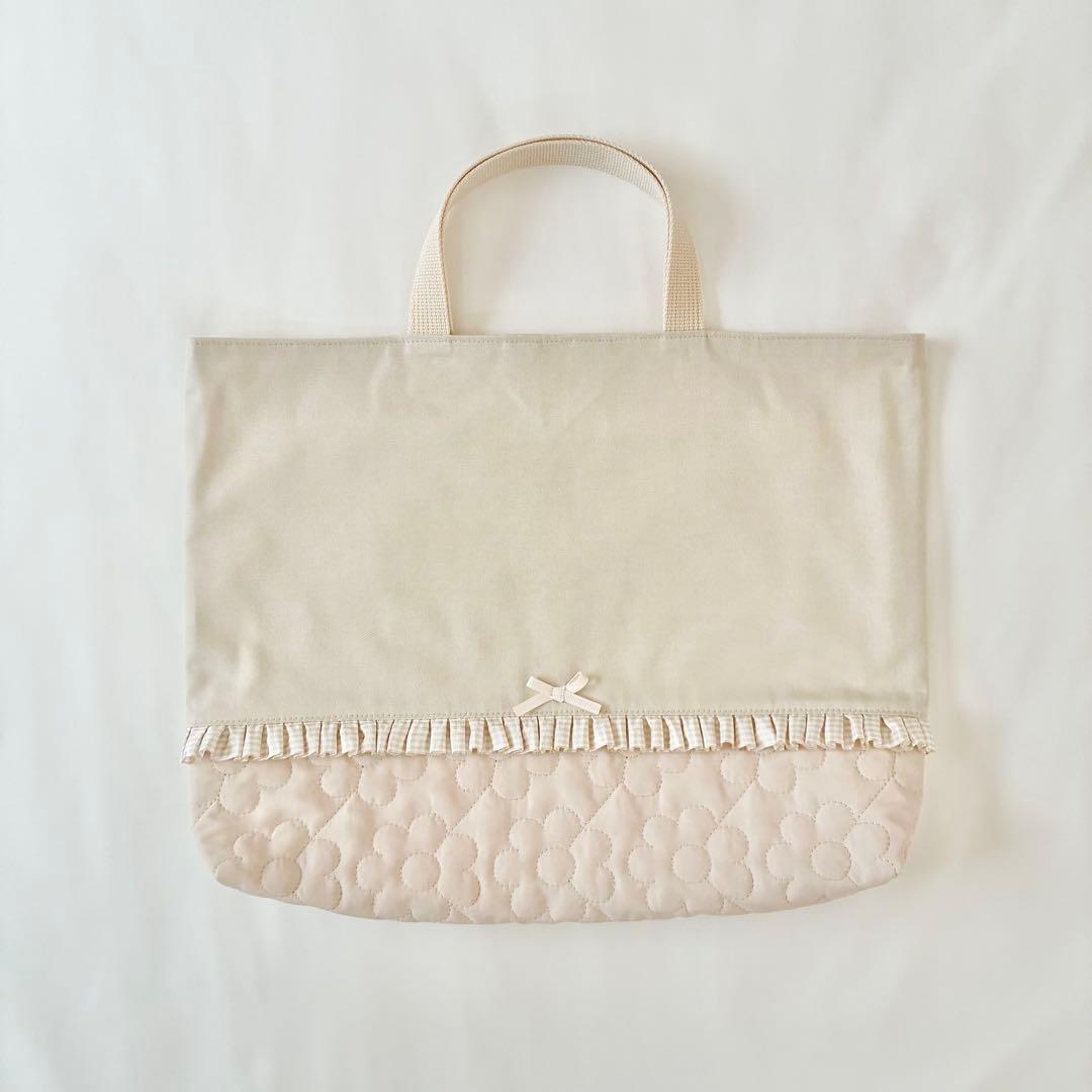 入園入学3点セット　お着替え袋M ライトベージュ　お花キルティング