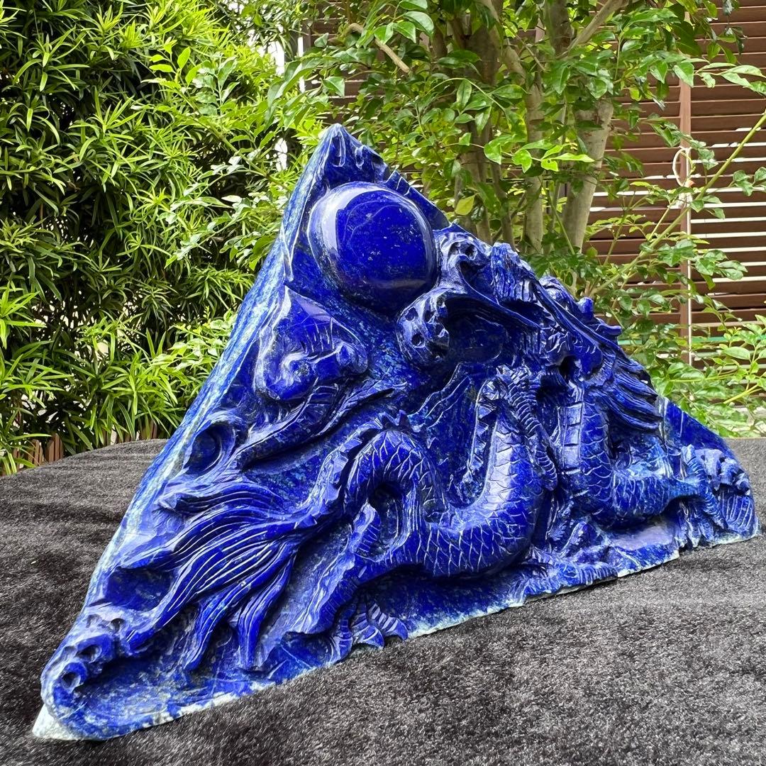 極上開運にも✨極上の逸品☆青龍✨ラピスラズリ 龍彫り 原石 天然石 置物 一点物