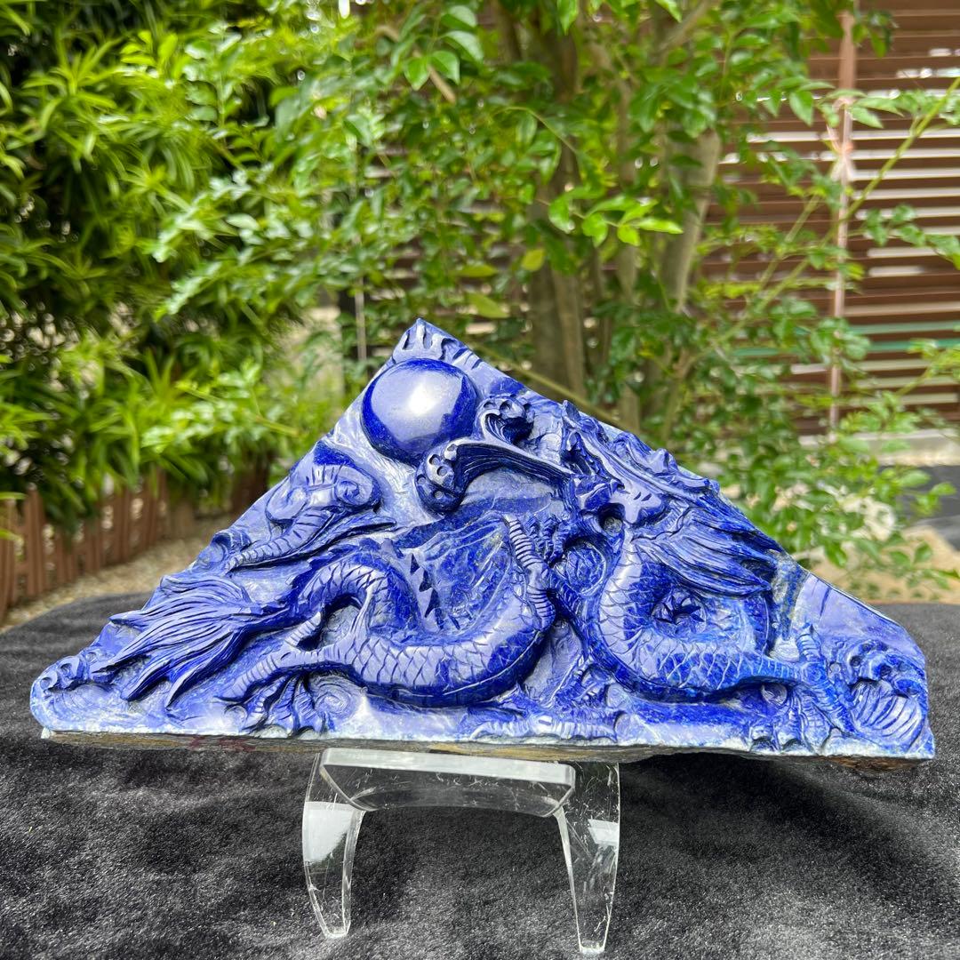 極上開運にも✨極上の逸品☆青龍✨ラピスラズリ 龍彫り 原石 天然石 置物 一点物