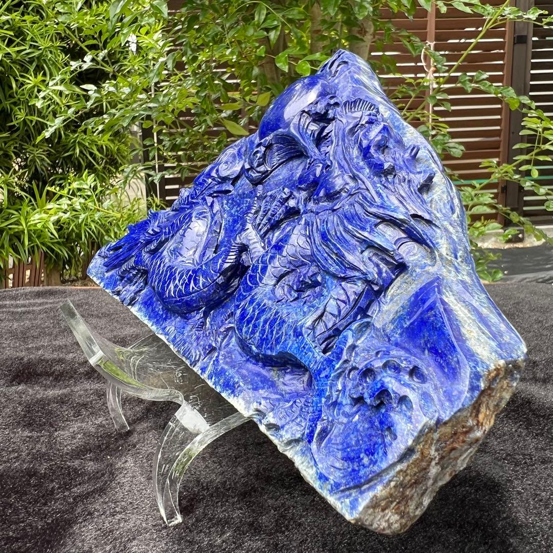 極上開運にも✨極上の逸品☆青龍✨ラピスラズリ 龍彫り 原石 天然石 置物 一点物