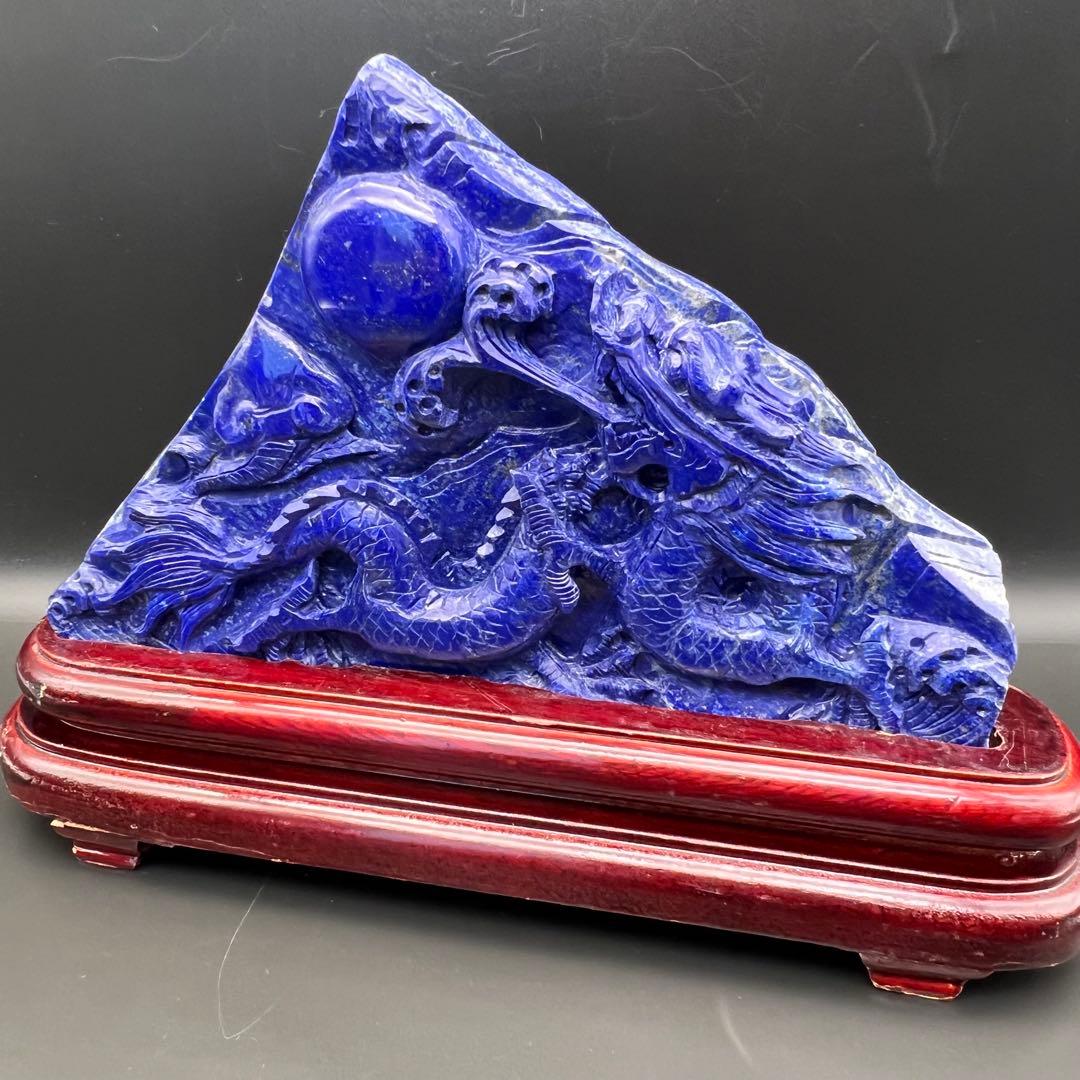 極上開運にも✨極上の逸品☆青龍✨ラピスラズリ 龍彫り 原石 天然石 置物 一点物