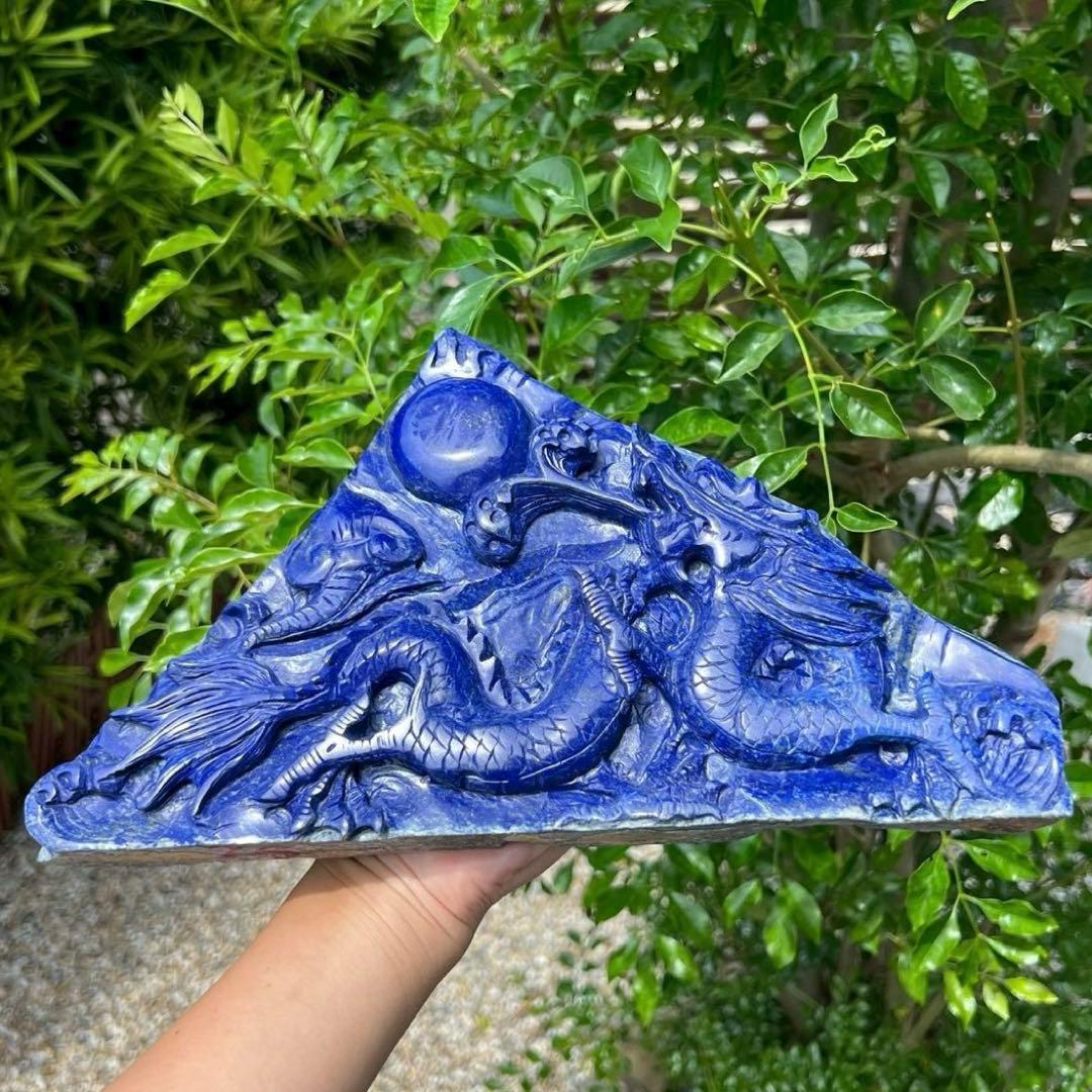 極上開運にも✨極上の逸品☆青龍✨ラピスラズリ 龍彫り 原石 天然石 置物 一点物