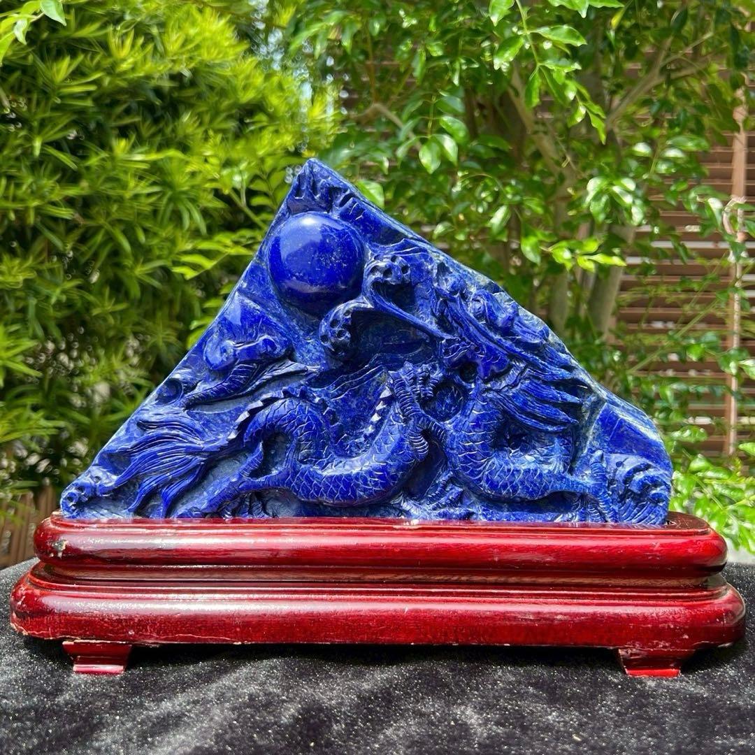 極上開運にも✨極上の逸品☆青龍✨ラピスラズリ 龍彫り 原石 天然石 置物 一点物