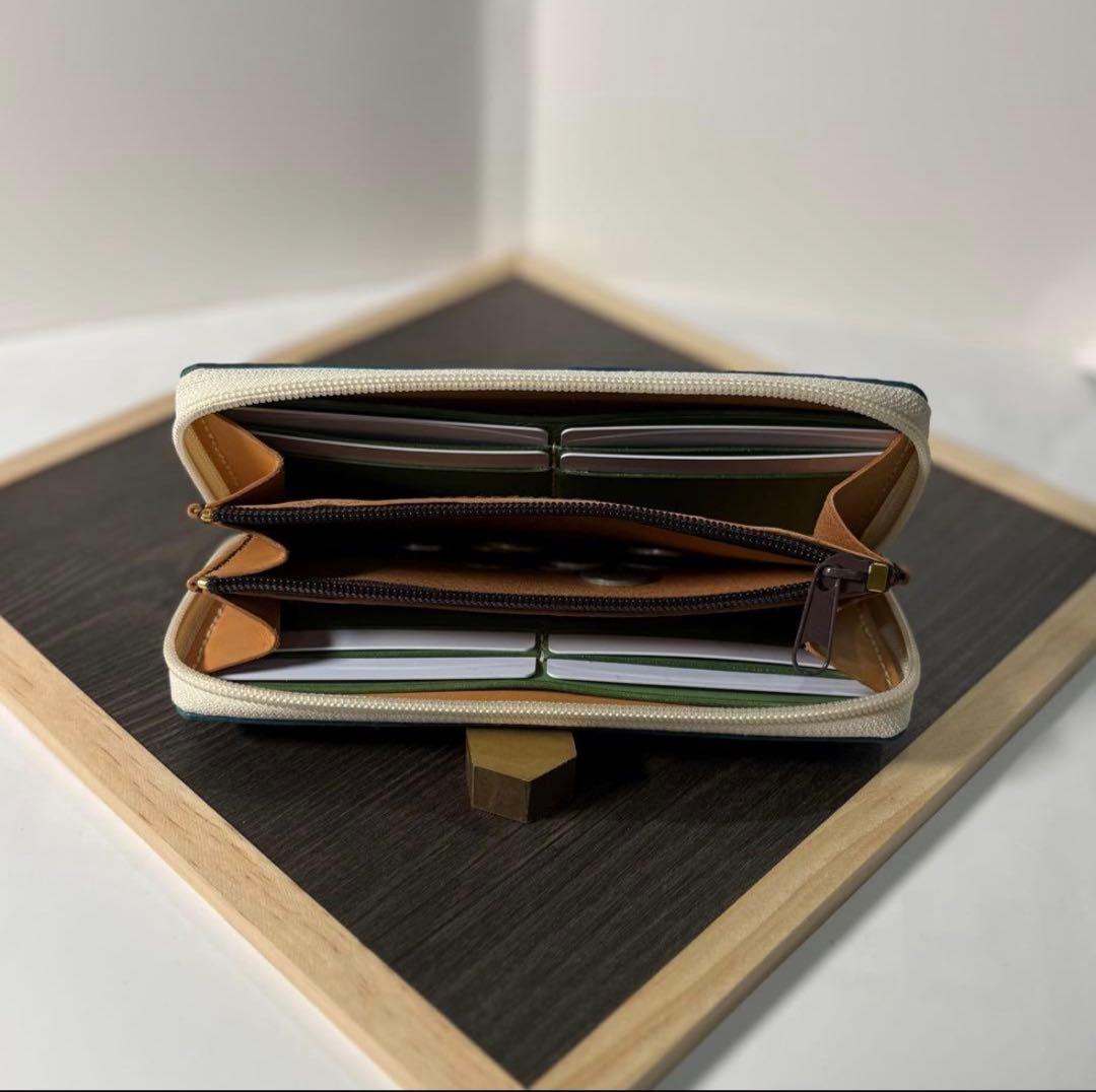 本革 ラウンドファスナー長財布 ラウンドジップ長財布 ハンドメイド 青 手染め