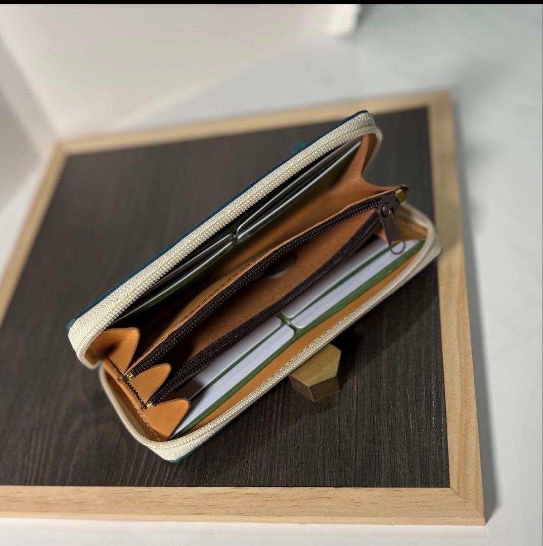 本革 ラウンドファスナー長財布 ラウンドジップ長財布 ハンドメイド 青 手染め