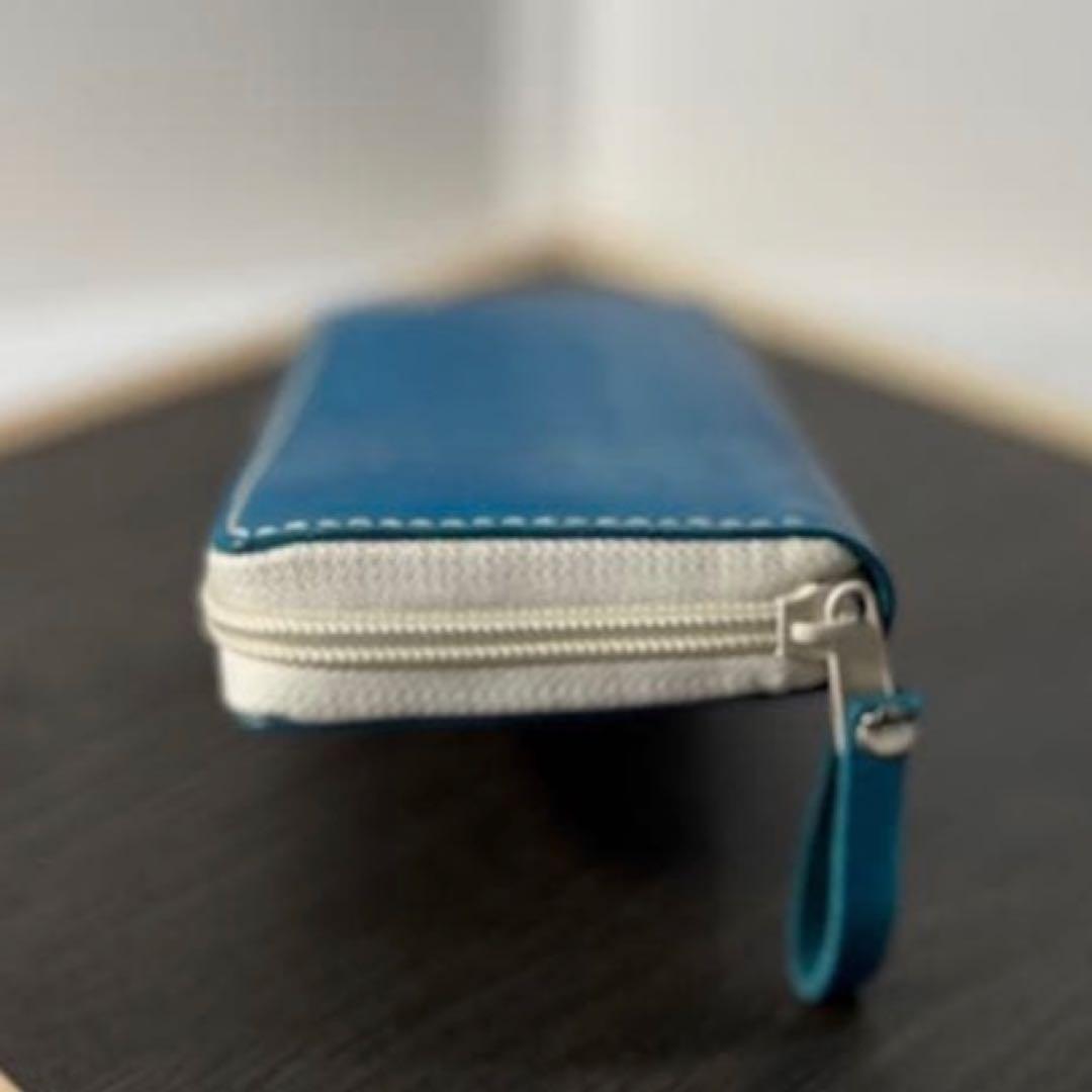 本革 ラウンドファスナー長財布 ラウンドジップ長財布 ハンドメイド 青 手染め