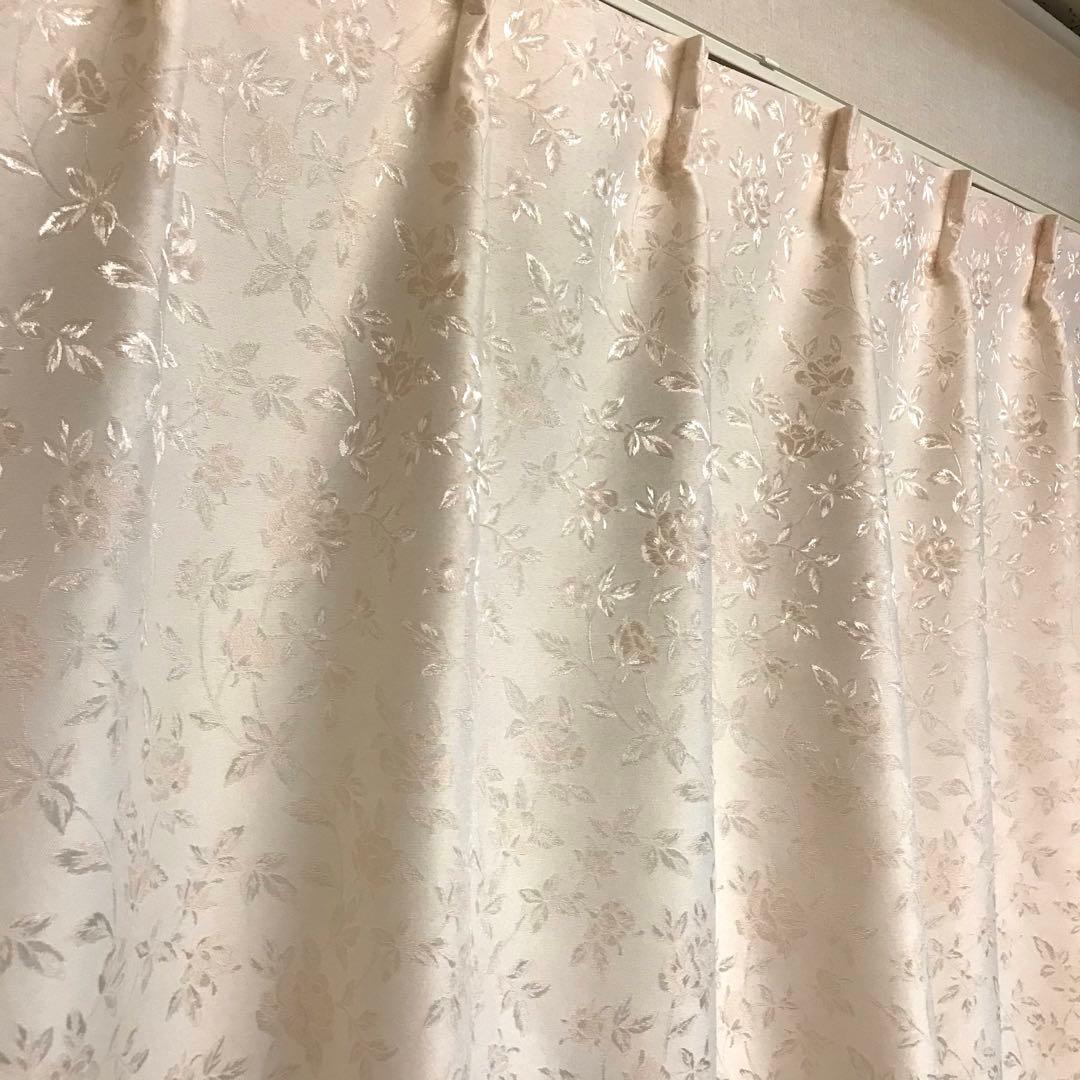 花柄　カーテン　幅150cm×丈220cm2枚 アイボリー