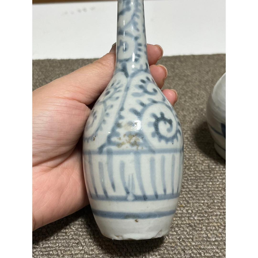 手描き　染付　鑑賞陶器　江戸中期　古伊万里染付蛸唐草鶴首瓶