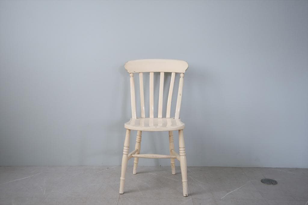 英国アンティーク白色ペイントのキッチンチェア/木製ダイニングイス(89-320)