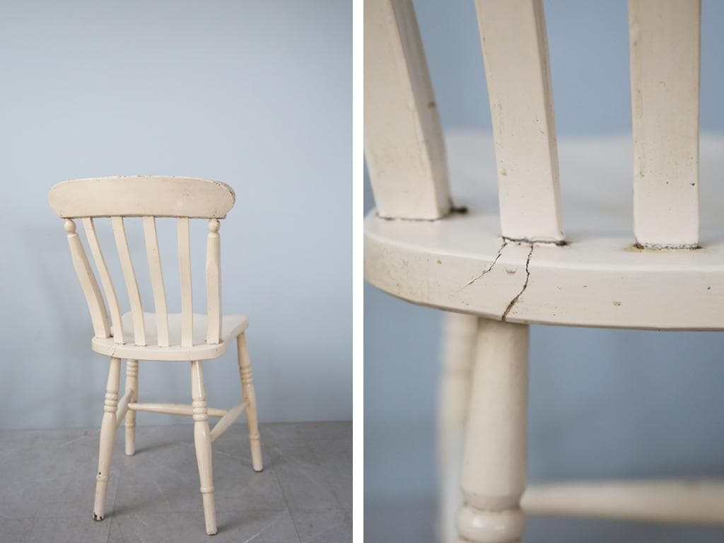 英国アンティーク白色ペイントのキッチンチェア/木製ダイニングイス(89-320)