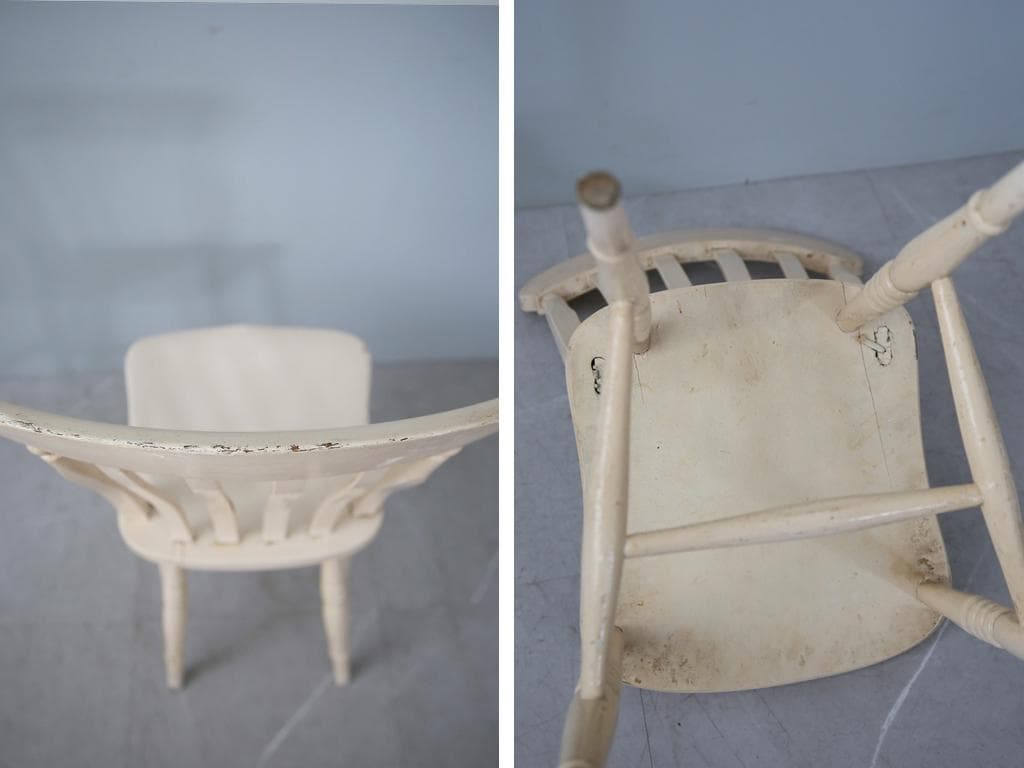 英国アンティーク白色ペイントのキッチンチェア/木製ダイニングイス(89-320)