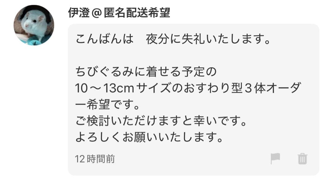 伊澄@匿名配送希望 様 オーダー ぬい服