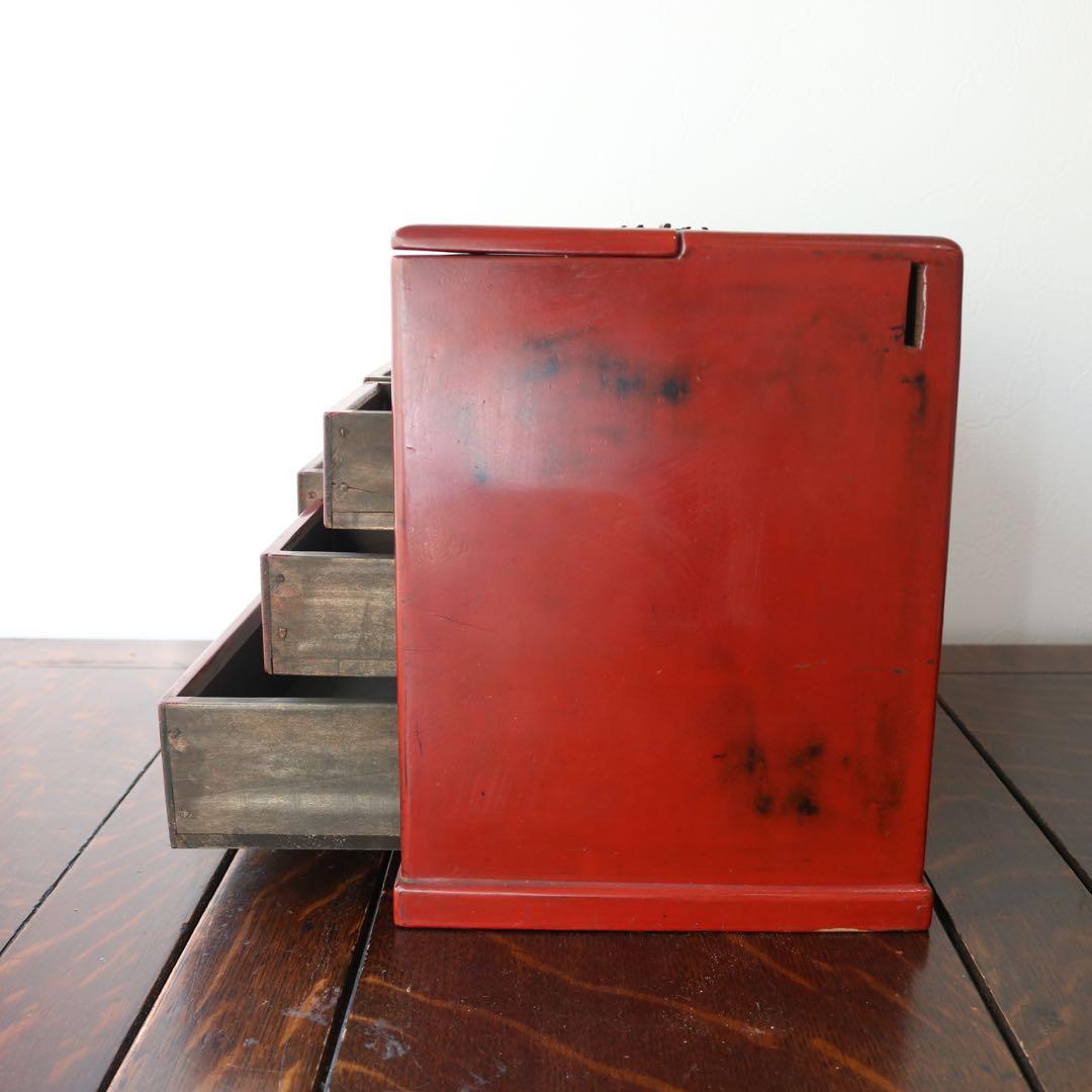 大正ロマンな根来塗が美しい時代裁縫箱お針箱（小引出し骨董民芸ブロカント