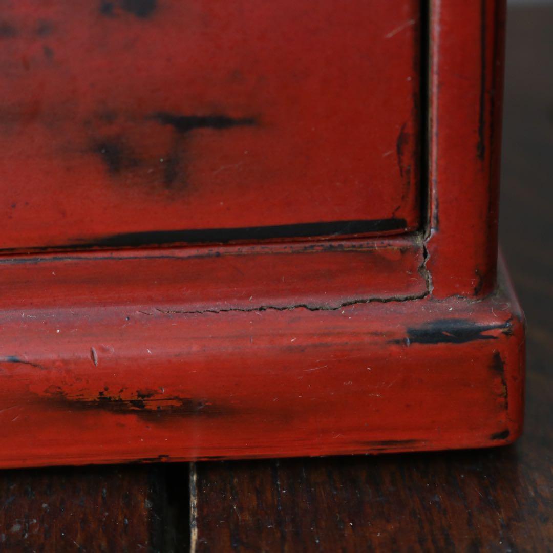 大正ロマンな根来塗が美しい時代裁縫箱お針箱（小引出し骨董民芸ブロカント