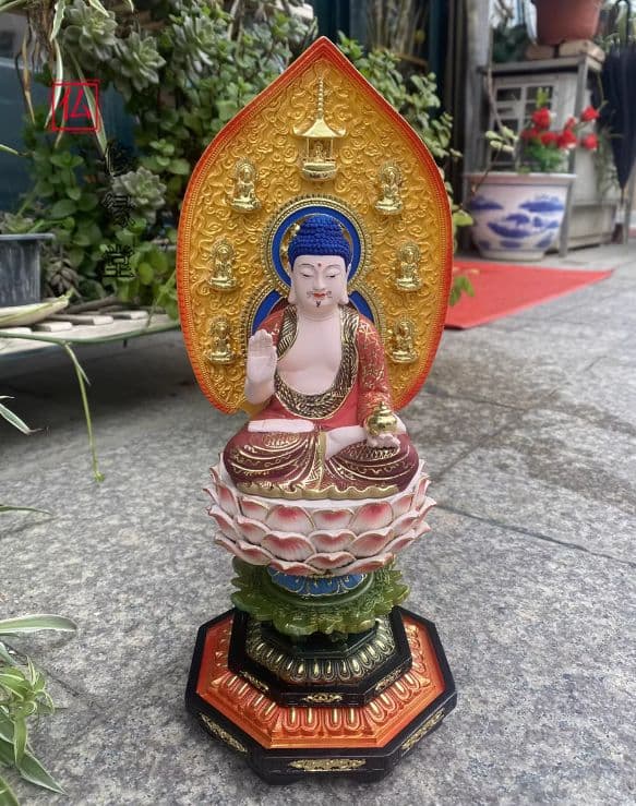 【修縁堂】木造仏像 仏師で仕上げ品 職人手作り 瑠璃の薬師仏 美術工芸品