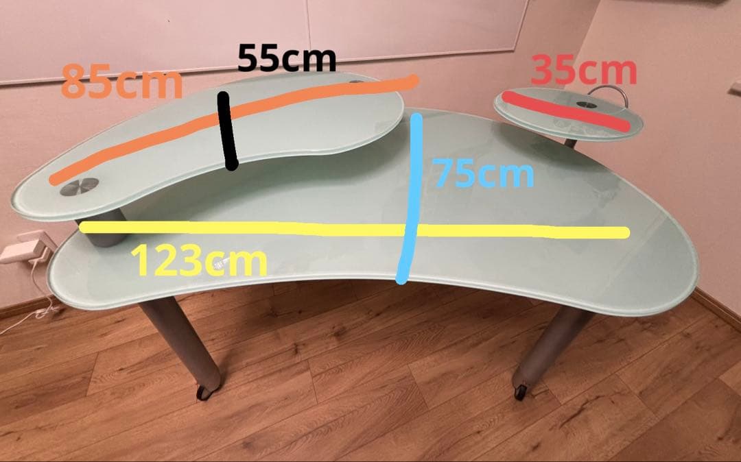 ヤマギワ購入 ガラス製デザインデスク PCデスク モダンデザイン 名古屋引取歓迎