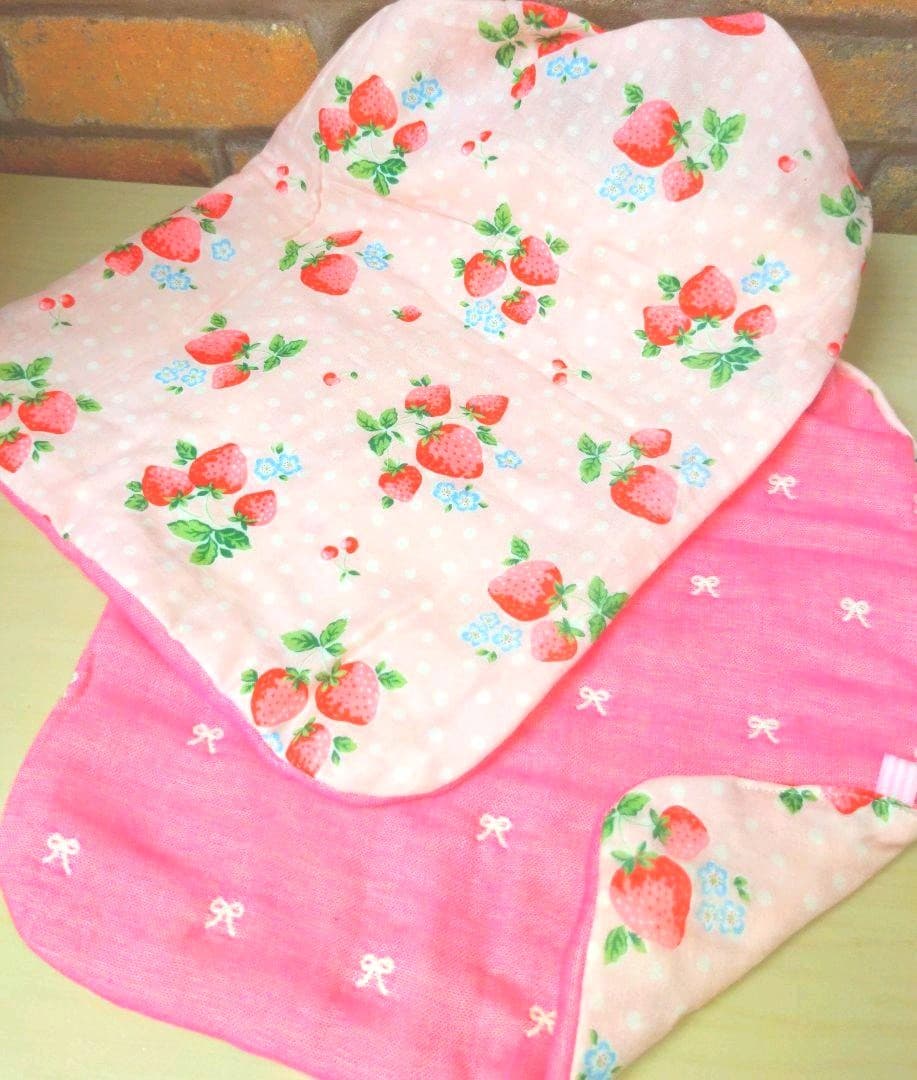 専用❤みかん❤ふわとろ８重ガーゼ☆小バスタオル❤ベリーコットン苺ドット＆りぼん❤