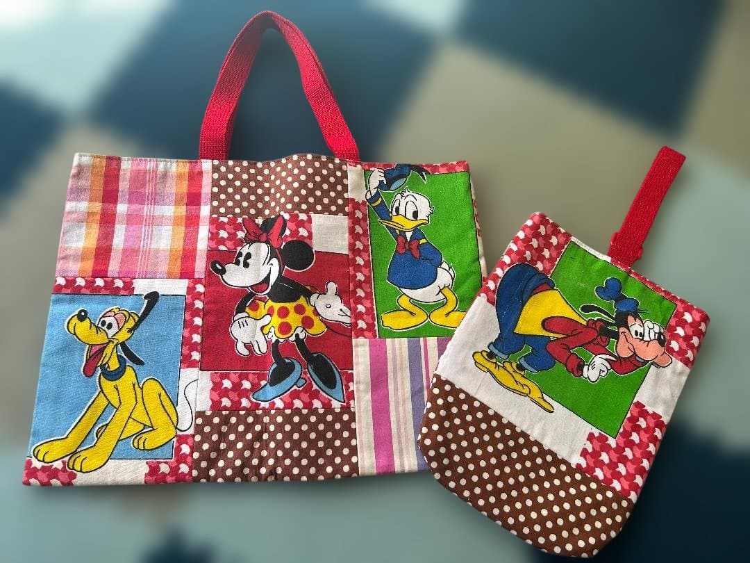 ☆新品☆手提げバッグ・上履入れ セット ディズニー ミッキー パッチワーク