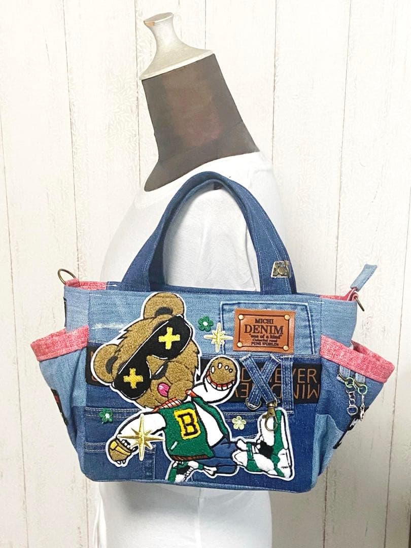 デニムリメイクバッグS サングラスクマさん