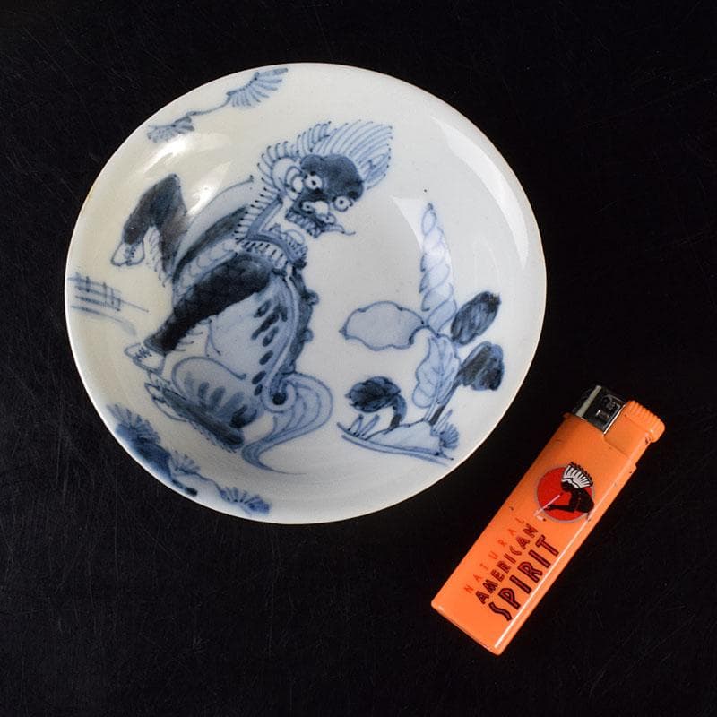 中国　南京染付　神獣文　小皿　豆皿　5客　時代箱付　C　R7810