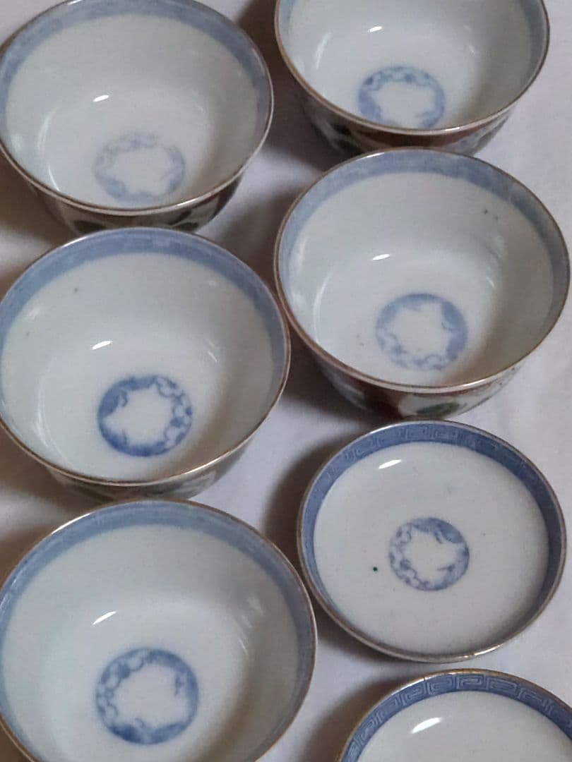 生活骨董　九谷焼　大聖寺焼　色絵鶴亀文蓋付き　染付飯碗セット