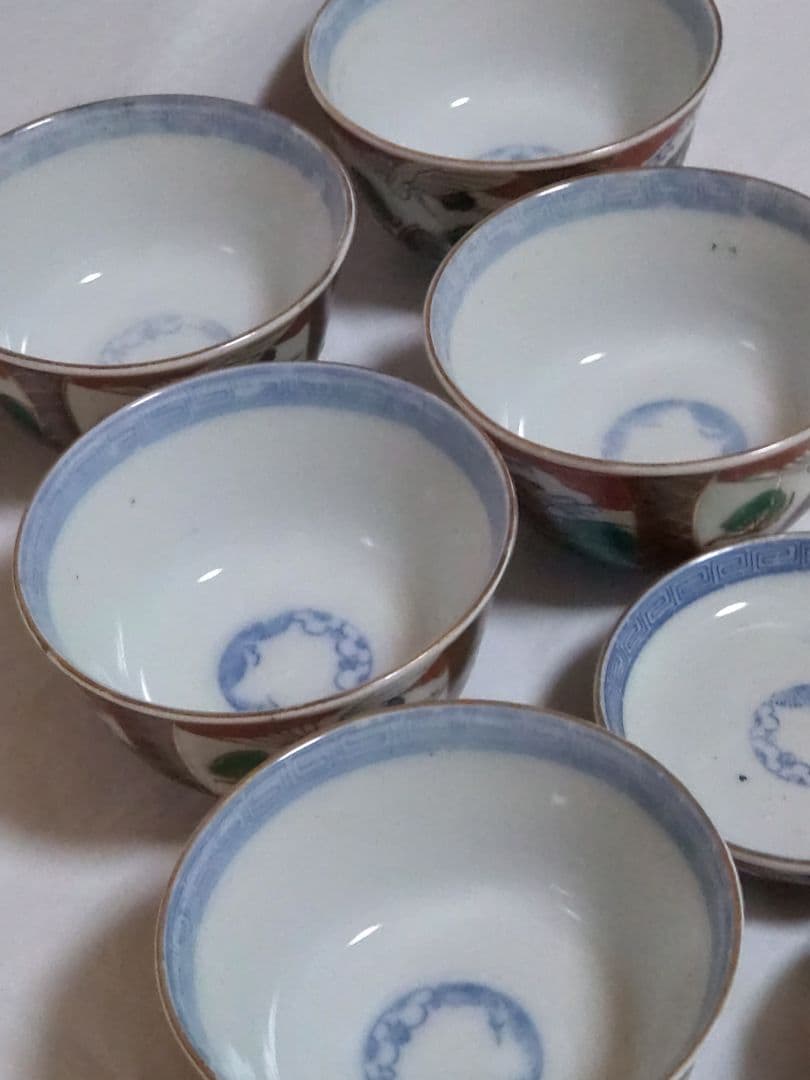 生活骨董　九谷焼　大聖寺焼　色絵鶴亀文蓋付き　染付飯碗セット