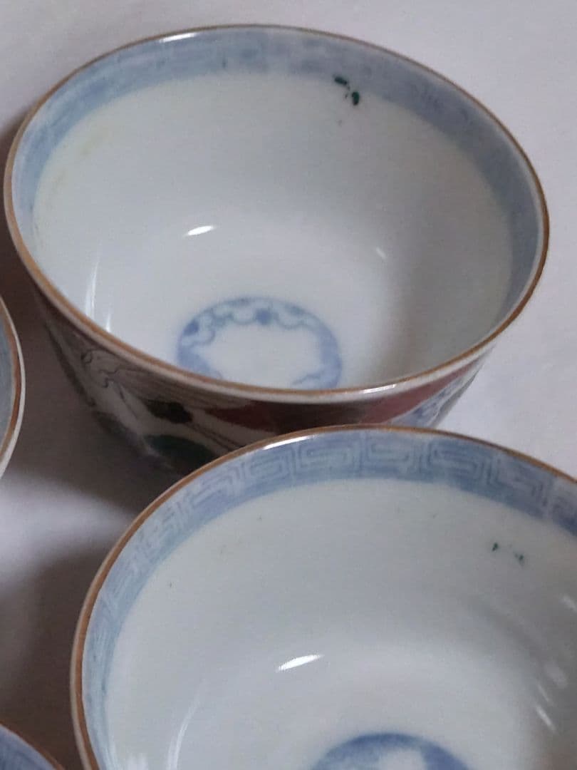 生活骨董　九谷焼　大聖寺焼　色絵鶴亀文蓋付き　染付飯碗セット