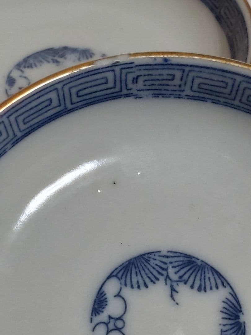 生活骨董　九谷焼　大聖寺焼　色絵鶴亀文蓋付き　染付飯碗セット