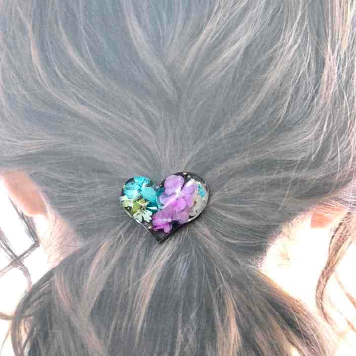 【807】ぷっくりハート あじさい　レジンヘアゴム