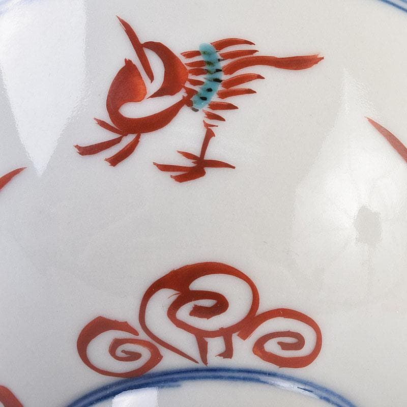 九谷焼　須田青華造　呉須赤絵写し　福字花文　煎茶碗　五客　共箱　M　R9018