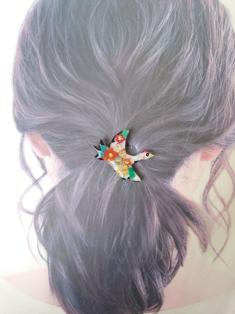 レジン　猫　鶴　ヘアゴム　ブローチ　ポニーフック　No.499