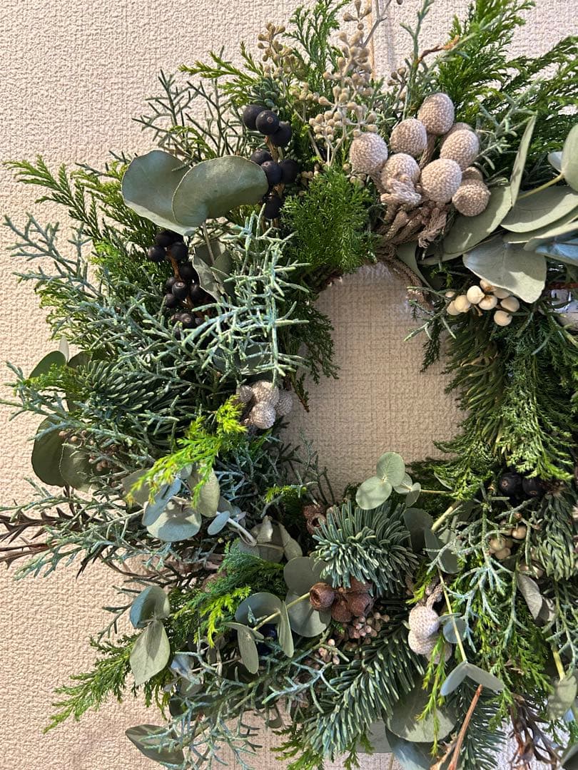 グリーン　リース　大きめ　約40㎝　クリスマス　針葉樹　冬　ナチュラル