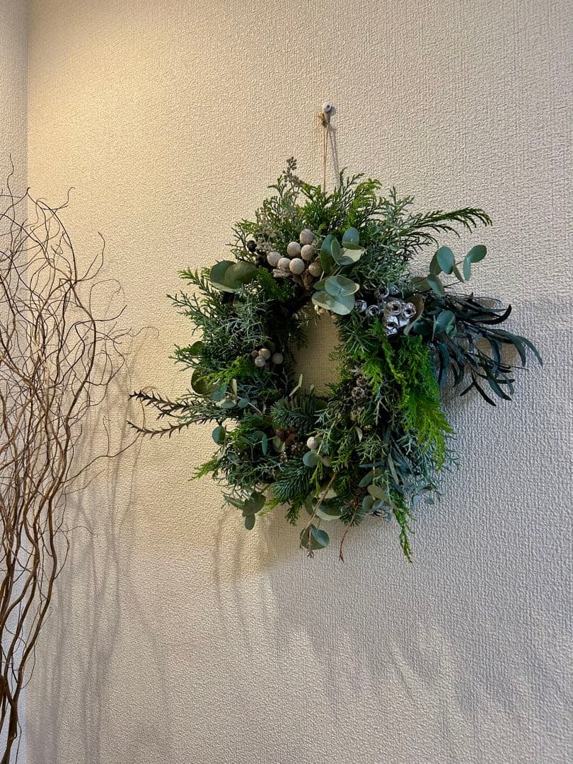 グリーン　リース　大きめ　約40㎝　クリスマス　針葉樹　冬　ナチュラル