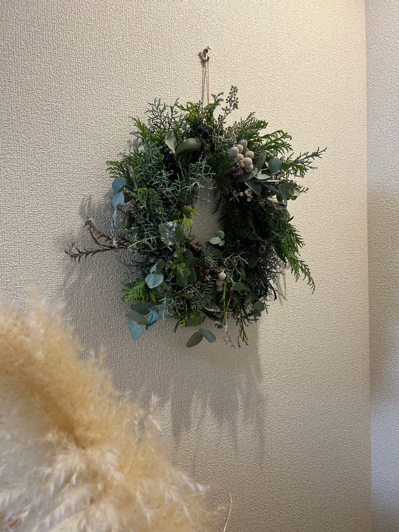 グリーン　リース　大きめ　約40㎝　クリスマス　針葉樹　冬　ナチュラル
