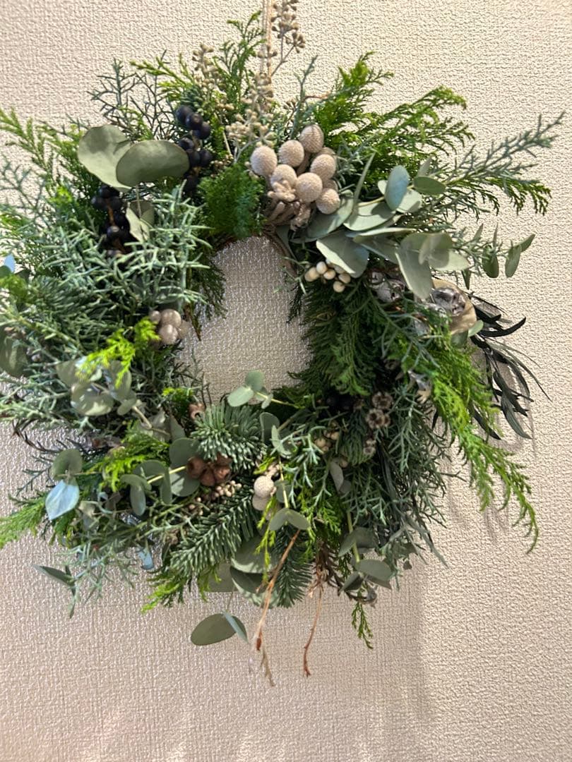 グリーン　リース　大きめ　約40㎝　クリスマス　針葉樹　冬　ナチュラル