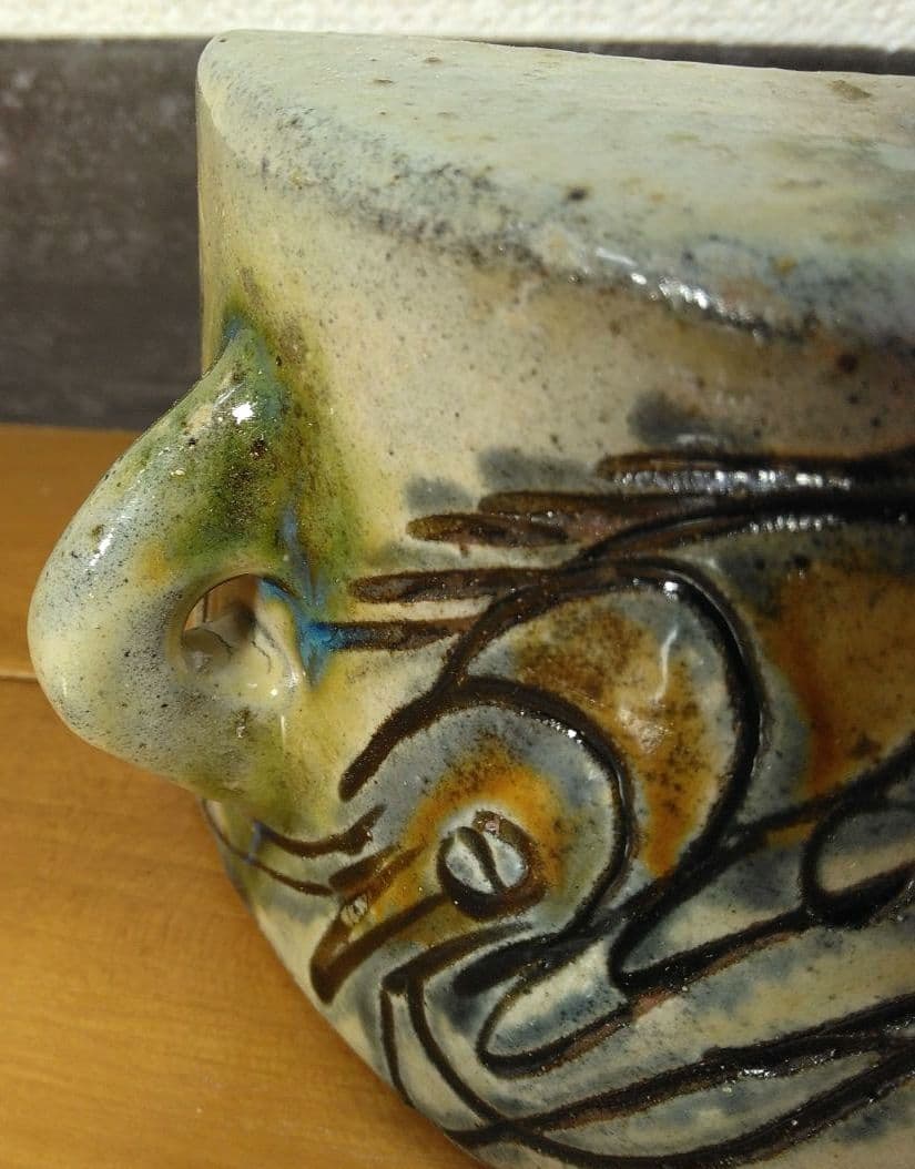 人間国宝 金城次郎 海老紋抱瓶 栞 共箱 美品 壺屋焼 壷屋焼 やちむん