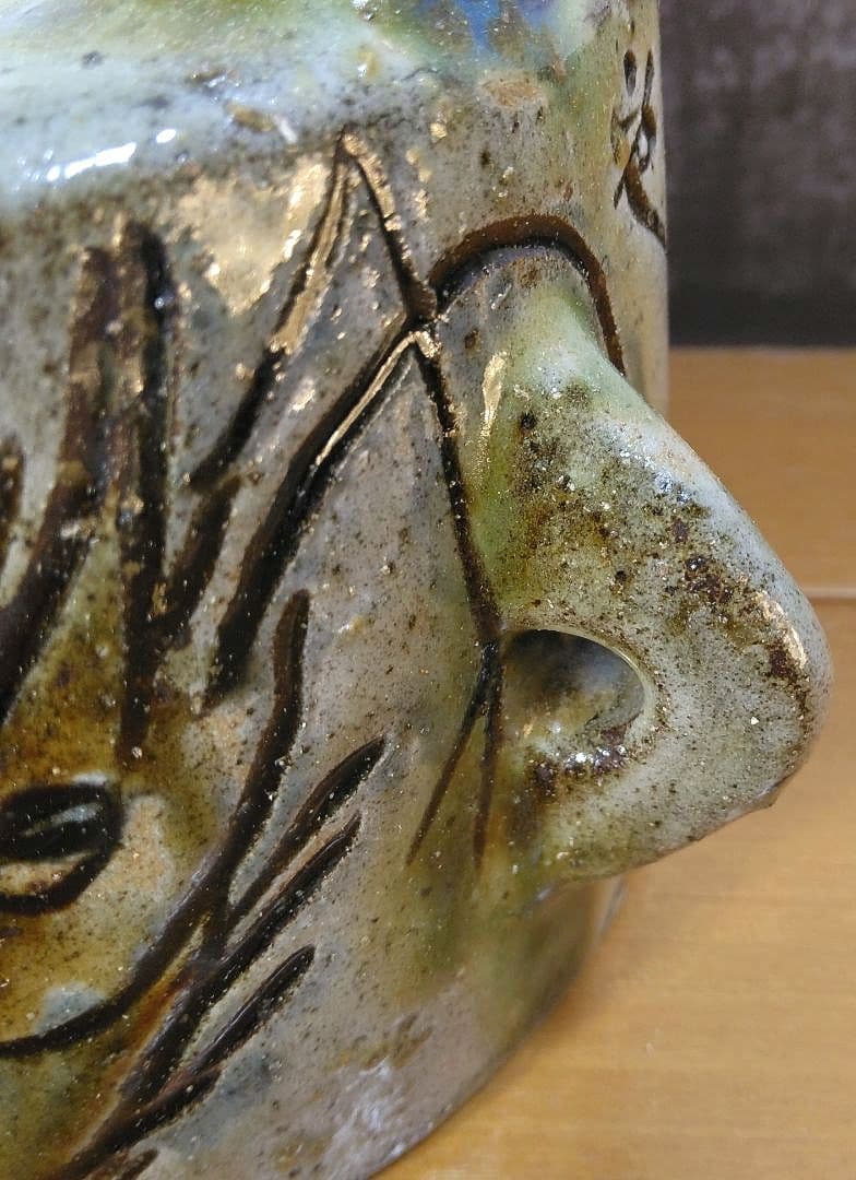 人間国宝 金城次郎 海老紋抱瓶 栞 共箱 美品 壺屋焼 壷屋焼 やちむん