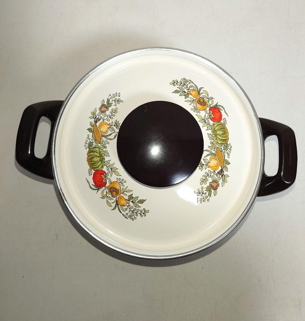 【4点セット】ホーロー鍋 薔薇、野菜、花柄 昭和レトロ 煮るシチュー カレー