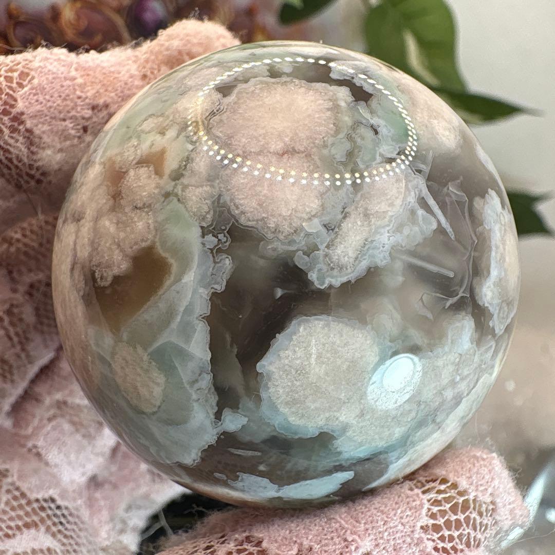 kei☆レア♡高品質グリーン桜瑪瑙スフィアNo.1720 Big