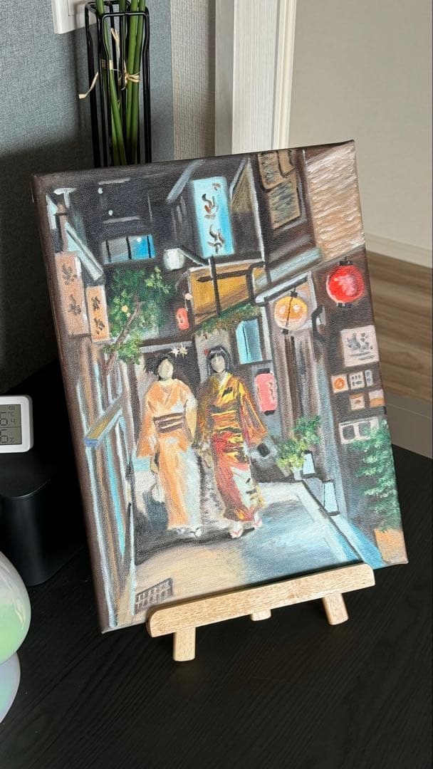 「京都の路地裏」　手描き　肉筆　油絵　風景画　原画　油彩画　京都