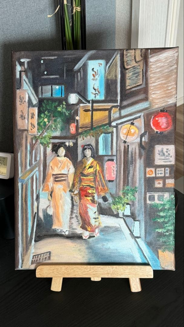 「京都の路地裏」　手描き　肉筆　油絵　風景画　原画　油彩画　京都