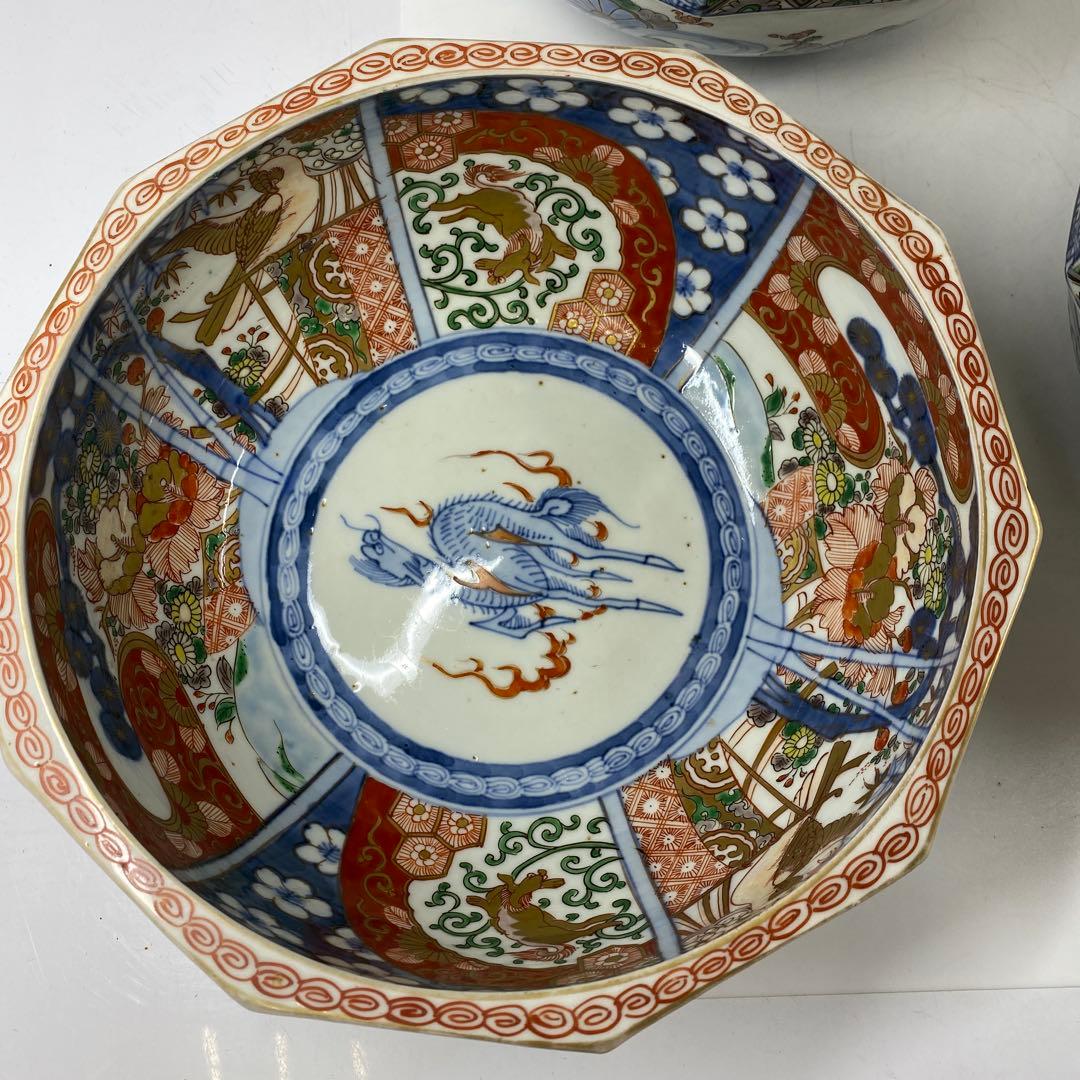 古伊万里　染錦　面取　鉢3点　麒麟図　タサコサ　東さ7-1124③