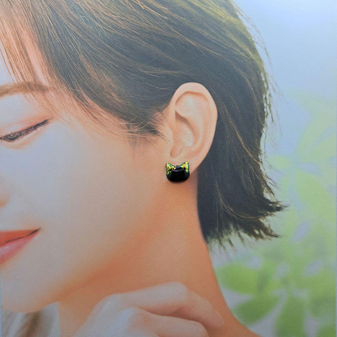 《No. 750》ピアス・イヤリング＊黒猫＊肉球＊偏光フレーク