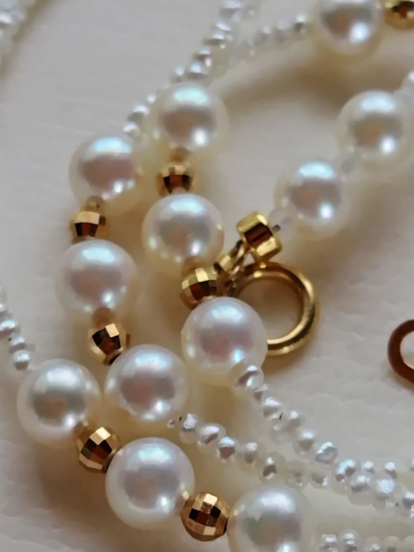 K18 アコヤ真珠ベビーパール、あこや砂芥子パールの、ネックレス