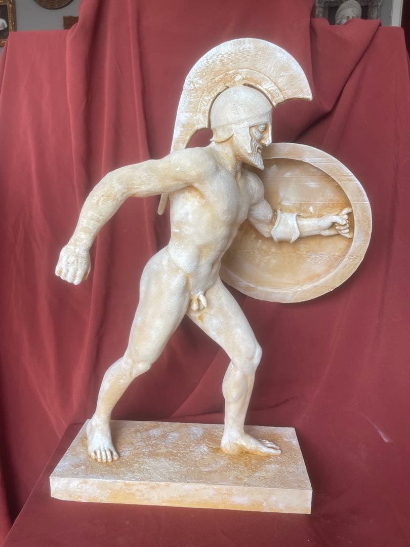 骨董風 古代ギリシャ戦士 ホプリテス 彫刻像 50cm ハンドペイント 石像風