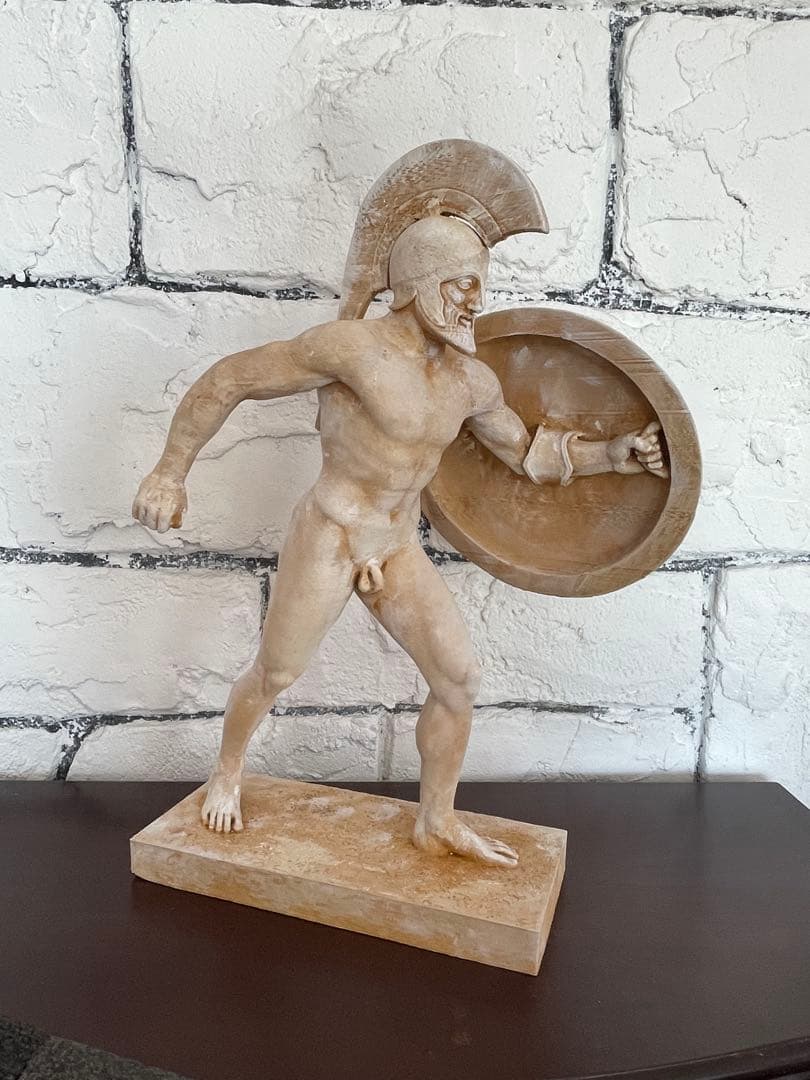 骨董風 古代ギリシャ戦士 ホプリテス 彫刻像 50cm ハンドペイント 石像風