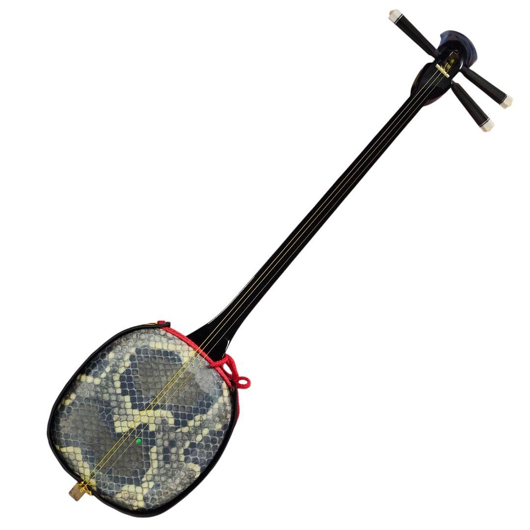 沖縄三線 蛇皮柄 人工皮 ハードケース付き 伝統楽器 さんしん 民族楽器 初心者